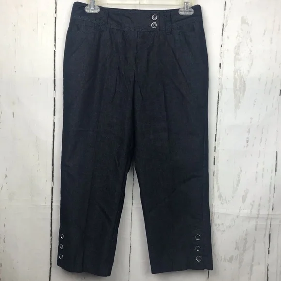 Dressbarn Pants & Jumpsuits | Dress Barn Dark Denim Chambray Cotton Blend Capris Women Sz 4 | Color: Blue | Size: 4 | Kami2222's Closet